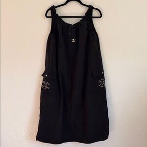 CHANEL Black Midi Dress with Logo Accents